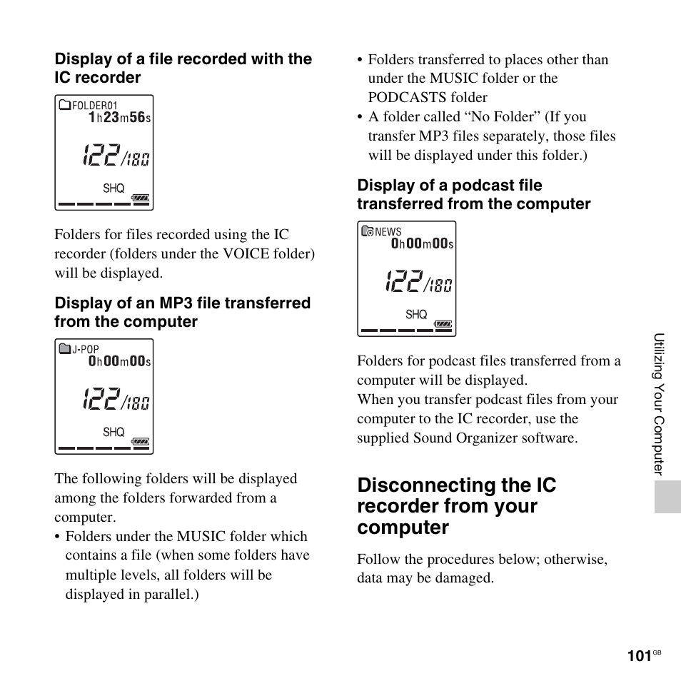 Disconnecting the ic recorder from your computer | Sony PX312F User Manual | Page 101 / 146