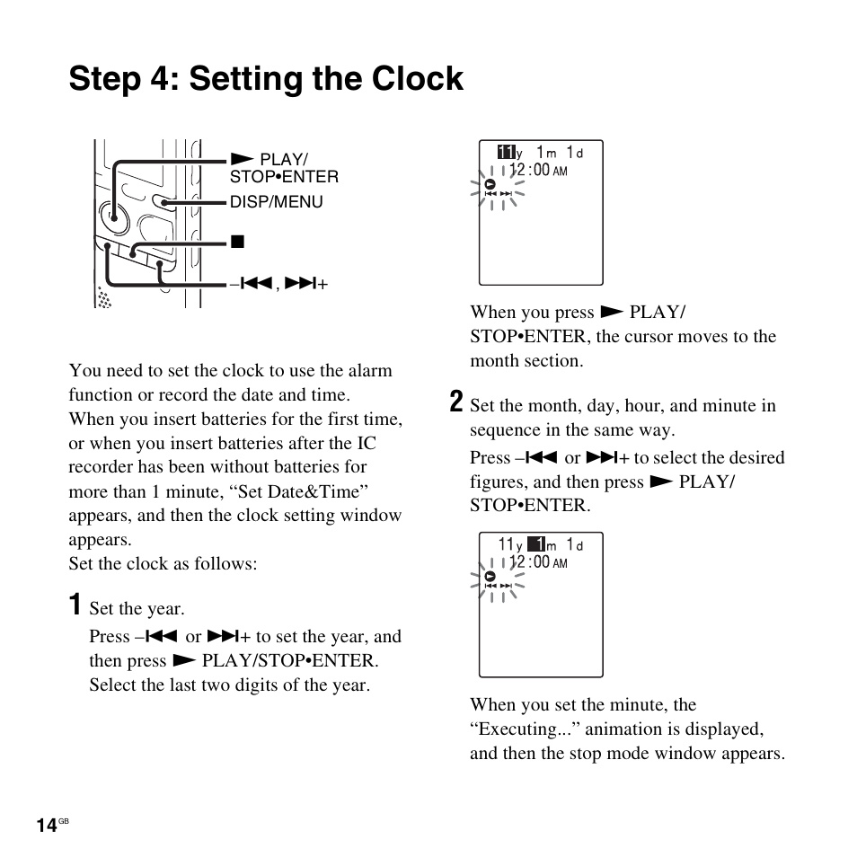 Step 4: setting the clock | Sony PX312F User Manual | Page 14 / 146