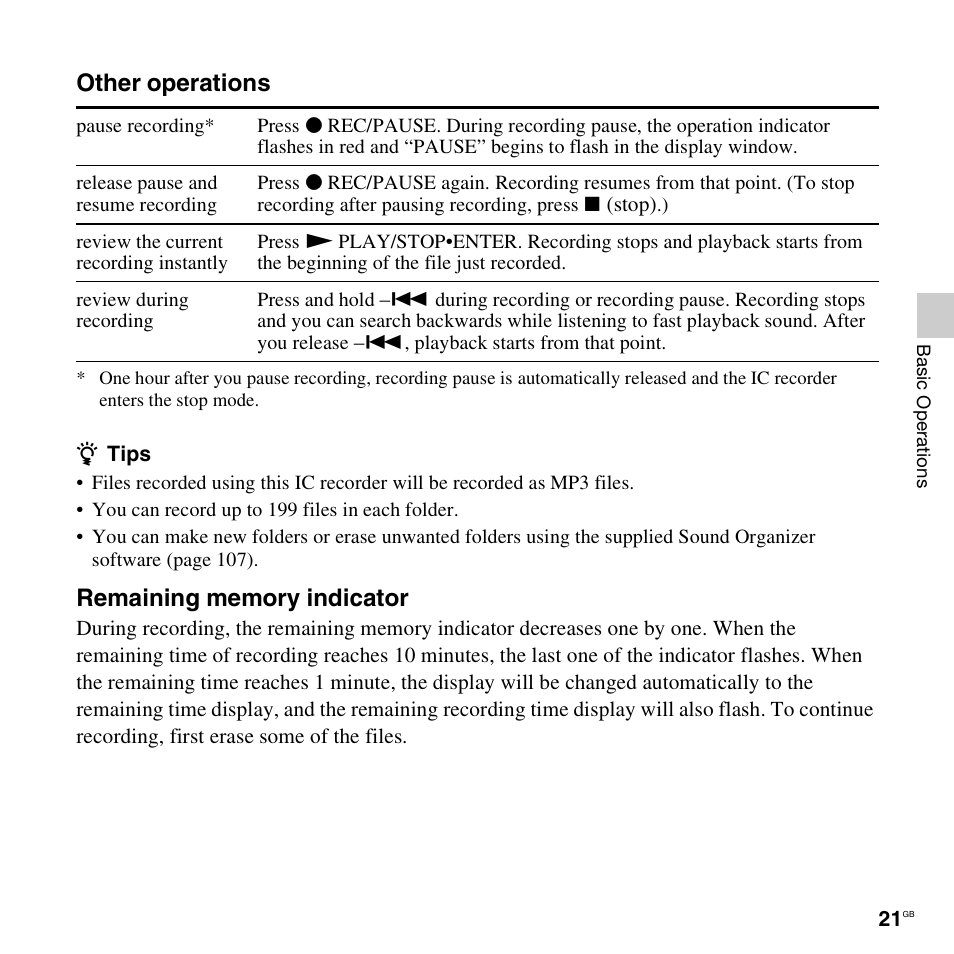 Other operations | Sony PX312F User Manual | Page 21 / 146