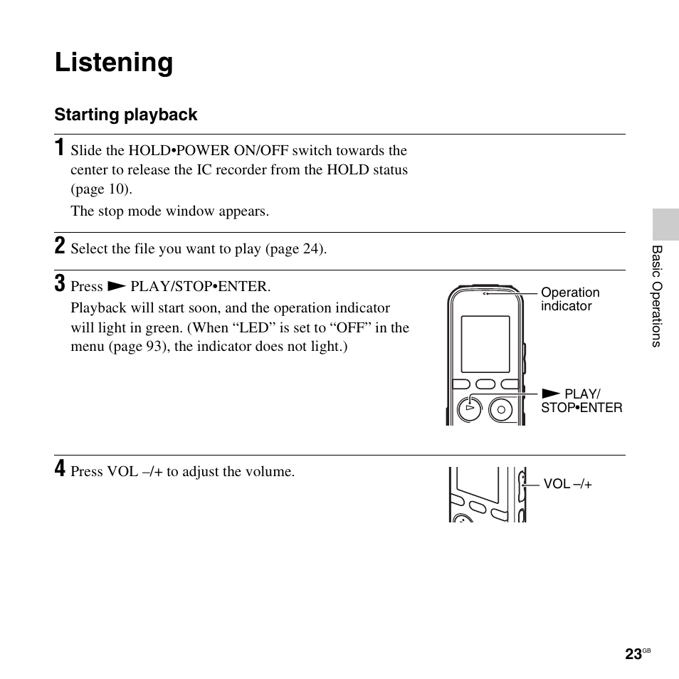 Listening | Sony PX312F User Manual | Page 23 / 146