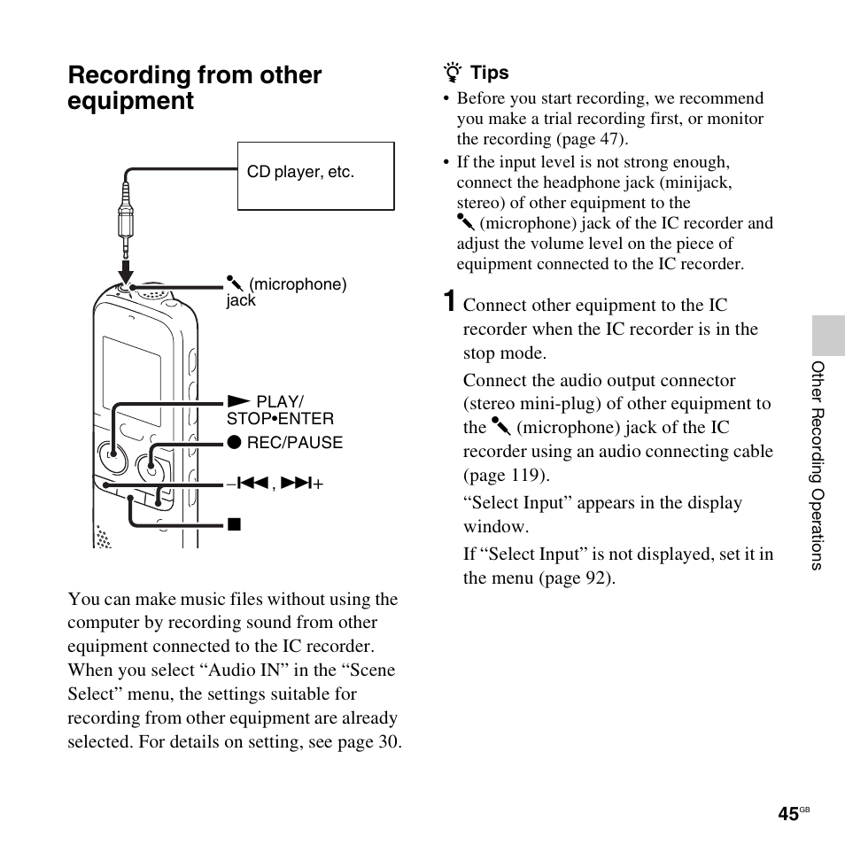 Recording from other equipment | Sony PX312F User Manual | Page 45 / 146