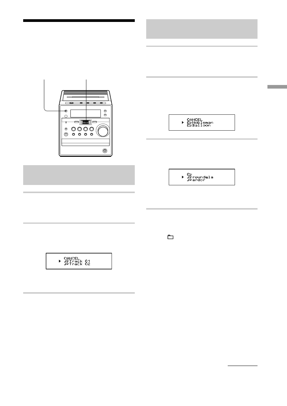 Searching for your favorite tracks/files, Searching for a file on an atrac cd/mp3 cd, Searching for a track on an audio cd | Sony CMT-A70 User Manual | Page 19 / 48