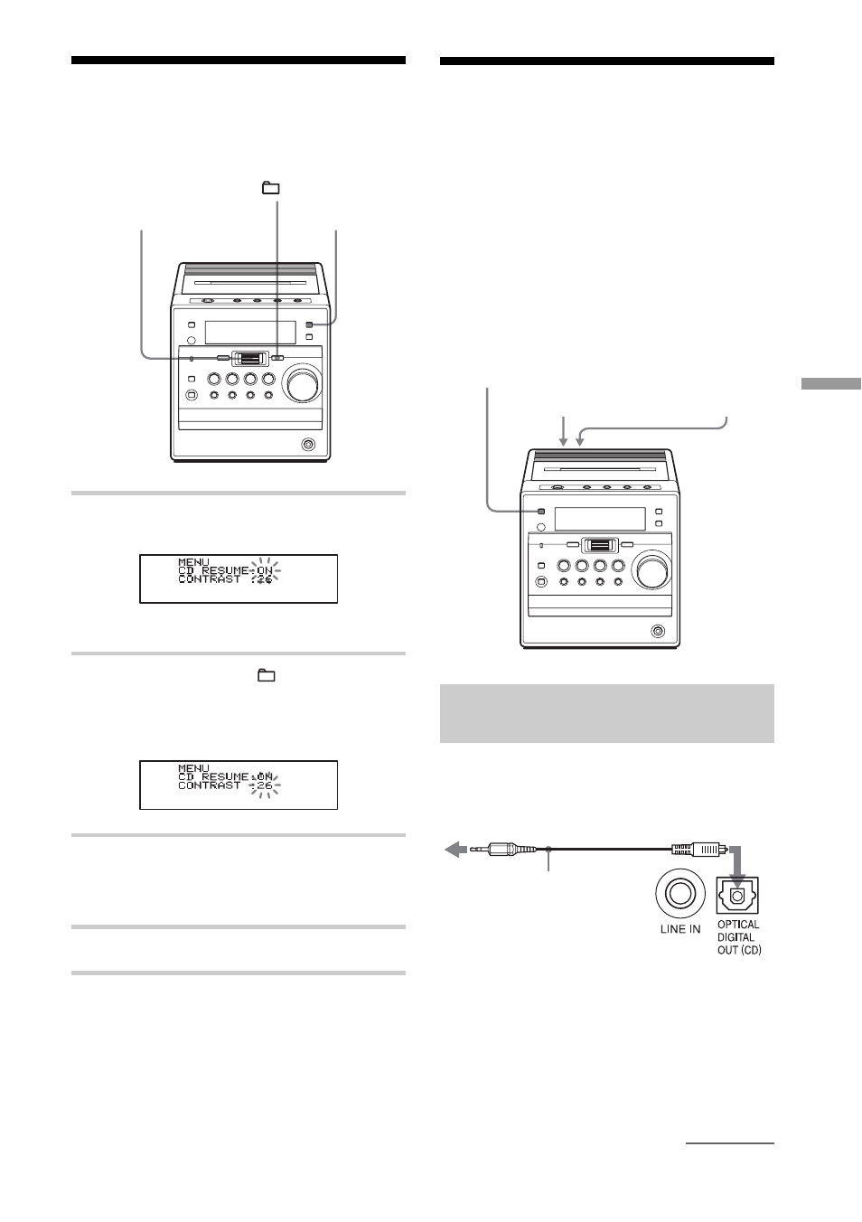 Adjusting the contrast of the display, Connecting optional components | Sony CMT-A70 User Manual | Page 37 / 48