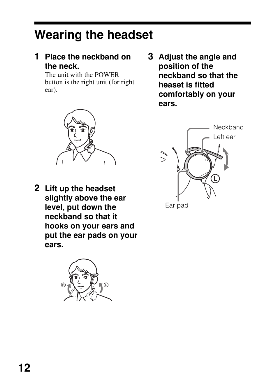 Wearing the headset | Sony DRBT21GB User Manual | Page 12 / 28