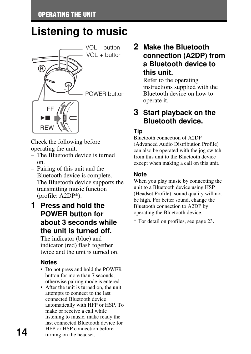 Listening to music | Sony DRBT21GB User Manual | Page 14 / 28