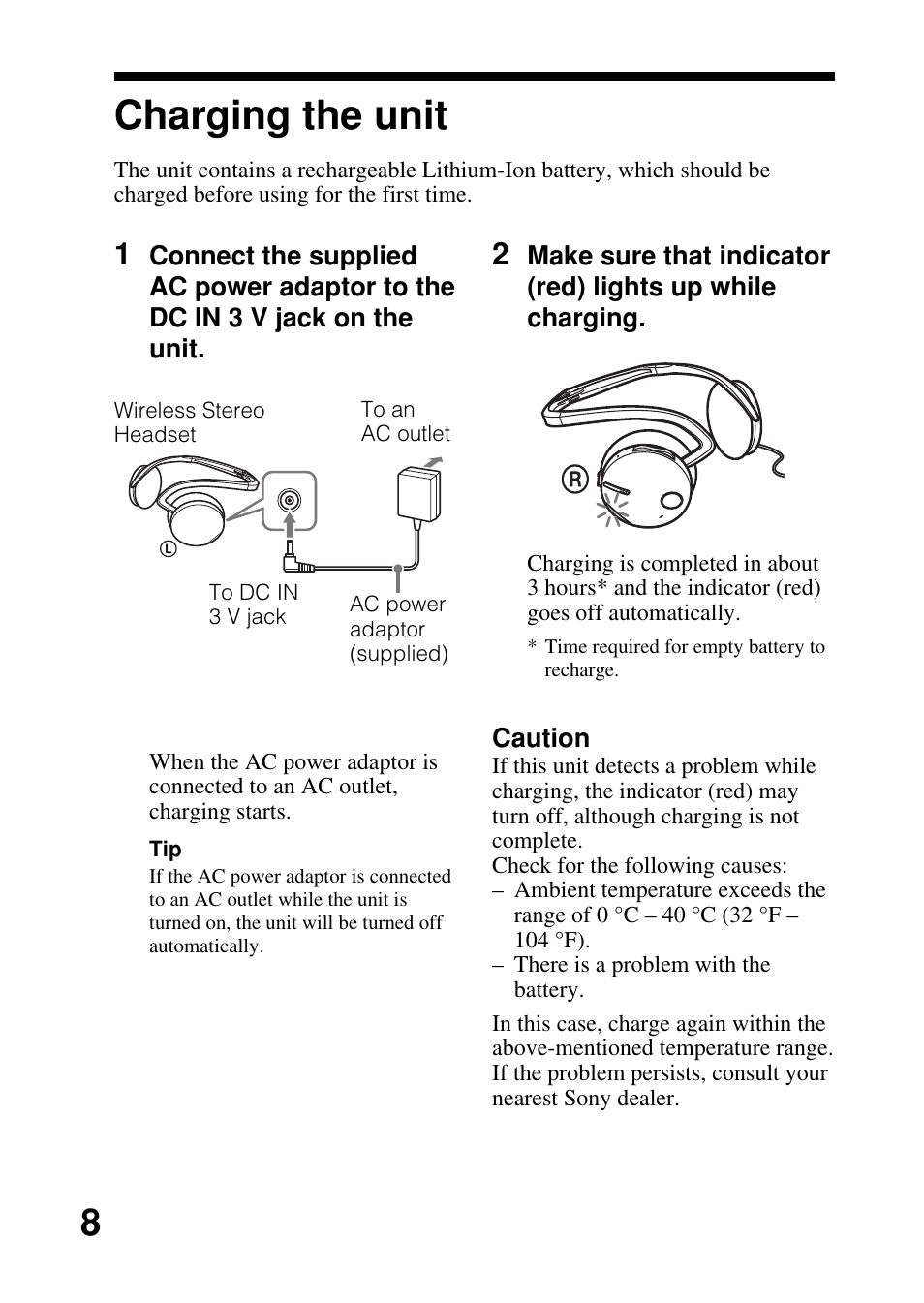 Charging the unit | Sony DRBT21GB User Manual | Page 8 / 28