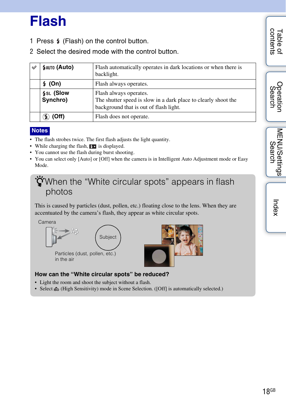 Flash | Sony Cyber-shot 4-166-207-11(1) User Manual | Page 18 / 93