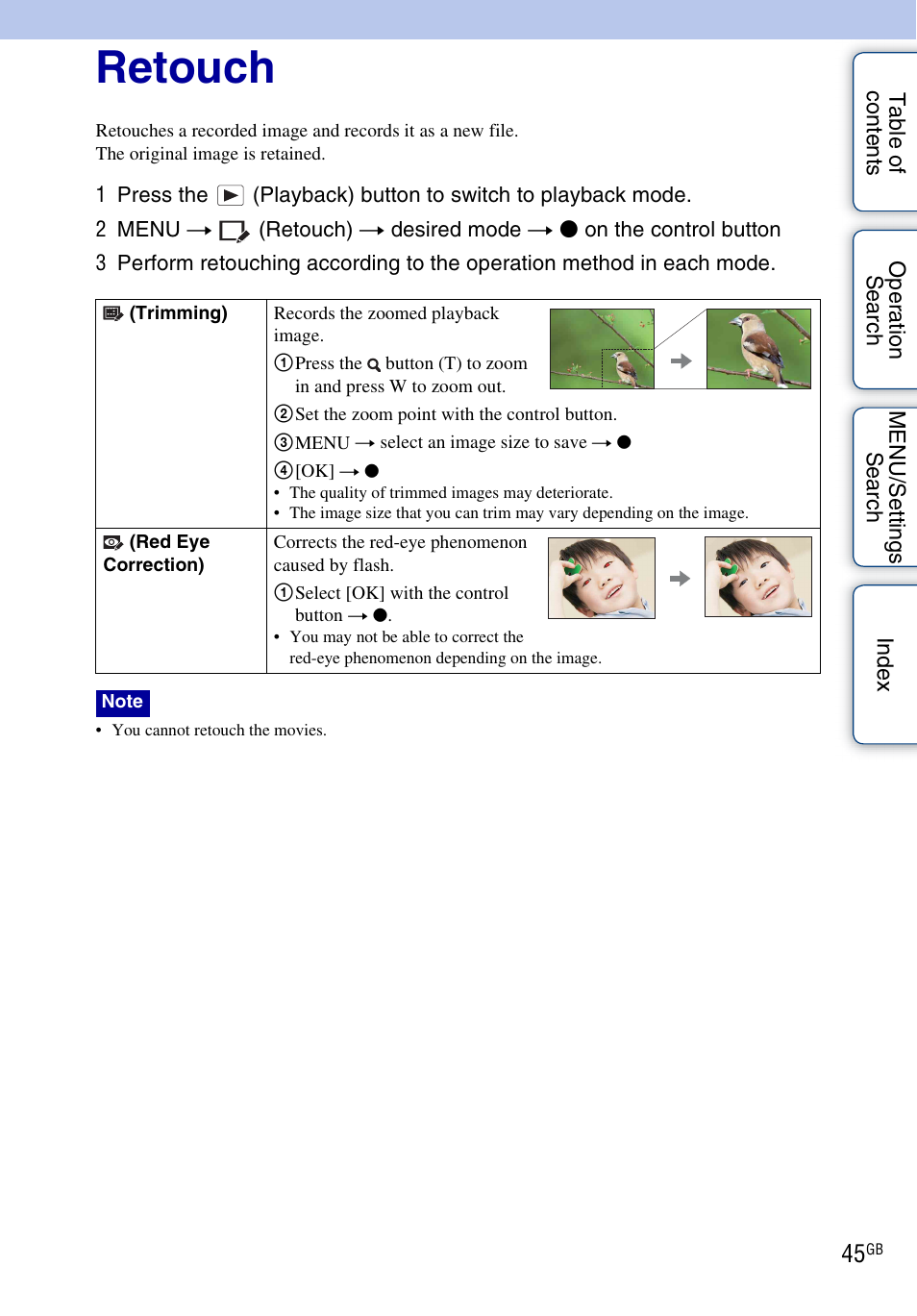 Retouch, Retouch) | Sony Cyber-shot 4-166-207-11(1) User Manual | Page 45 / 93