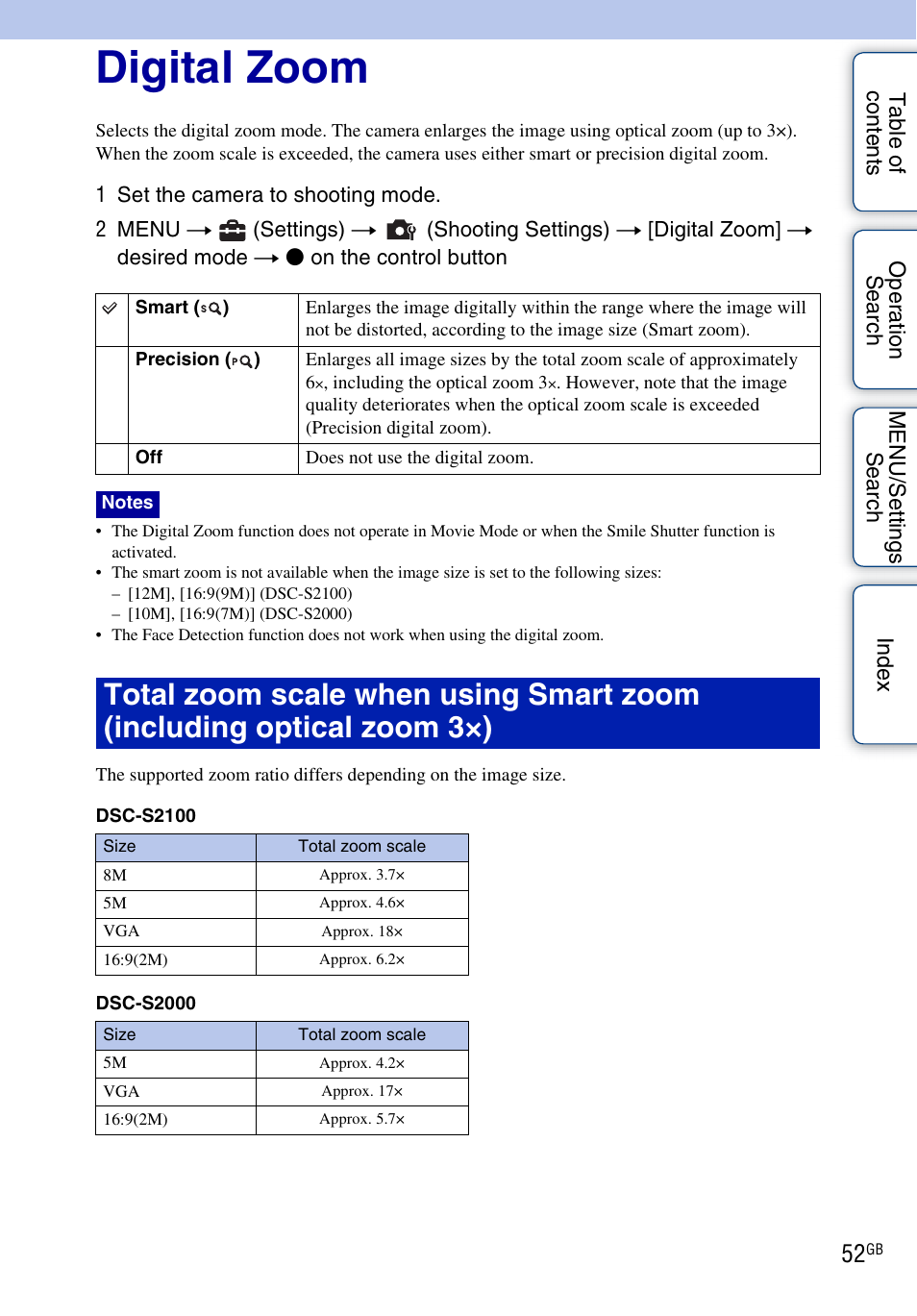 Digital zoom | Sony Cyber-shot 4-166-207-11(1) User Manual | Page 52 / 93