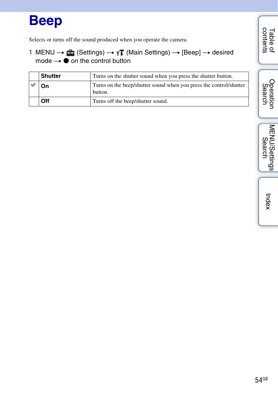 Beep | Sony Cyber-shot 4-166-207-11(1) User Manual | Page 54 / 93