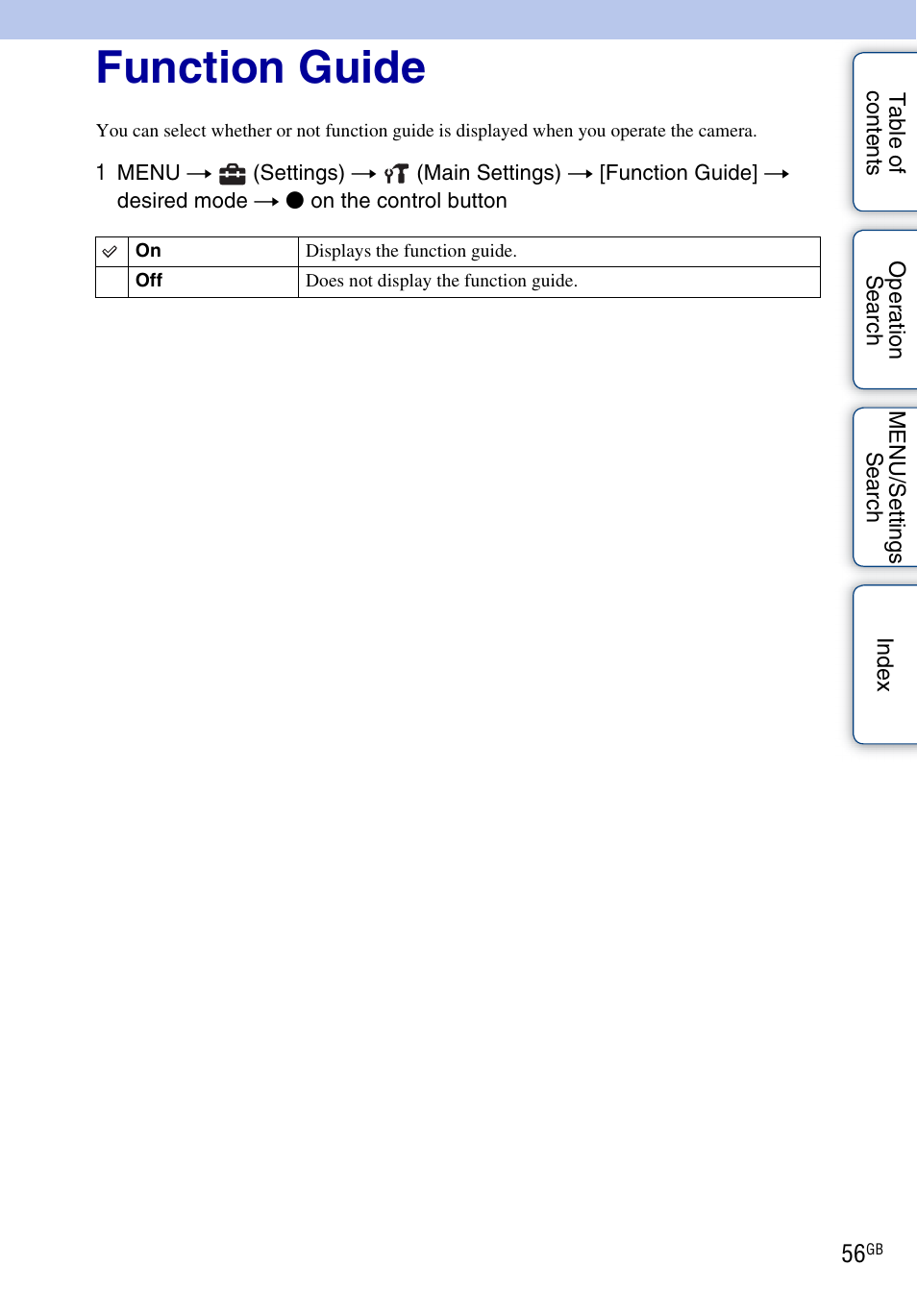 Function guide | Sony Cyber-shot 4-166-207-11(1) User Manual | Page 56 / 93