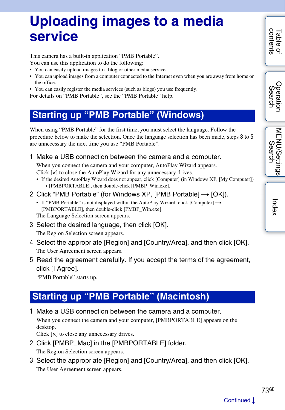 Uploading images to a media service | Sony Cyber-shot 4-166-207-11(1) User Manual | Page 73 / 93