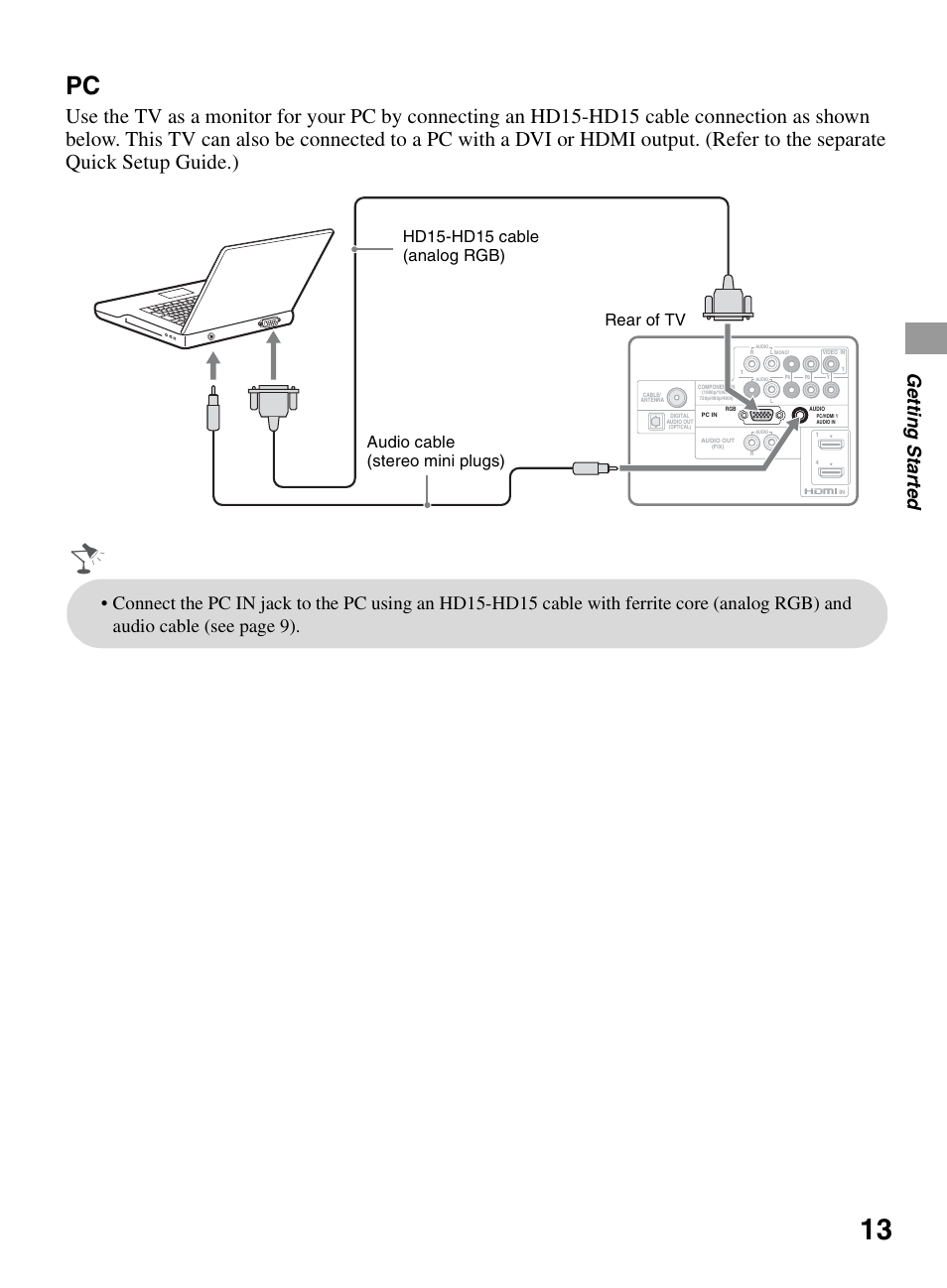 Ge tting started | Sony BRAVIA KDL-0EX500 User Manual | Page 13 / 59