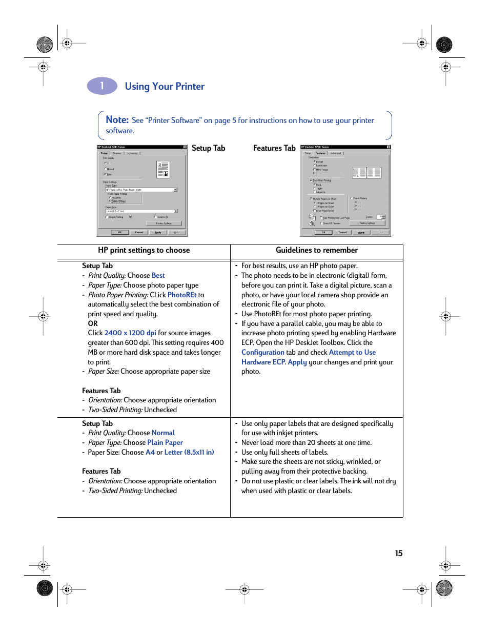 Using your printer | Sony 970C Series User Manual | Page 22 / 82