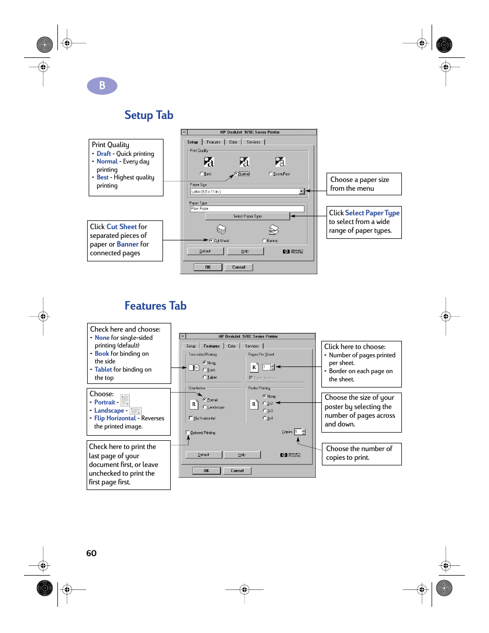 Setup tab, Features tab, Setup tab features tab | Sony 970C Series User Manual | Page 67 / 82