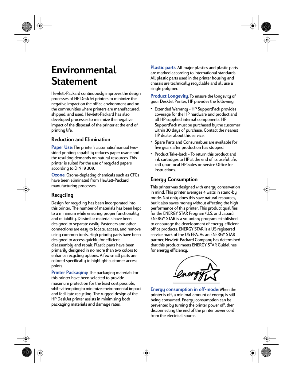 Environmental statement | Sony 970C Series User Manual | Page 82 / 82