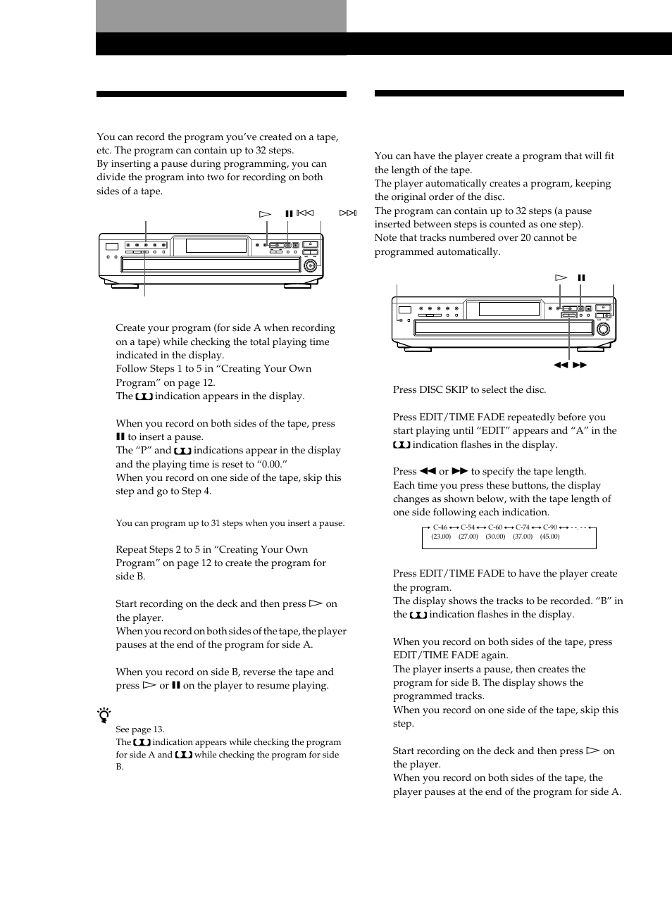 Recording your own program, Recording from cds | Sony Compact Disc Player CDP-CE345 User Manual | Page 14 / 20