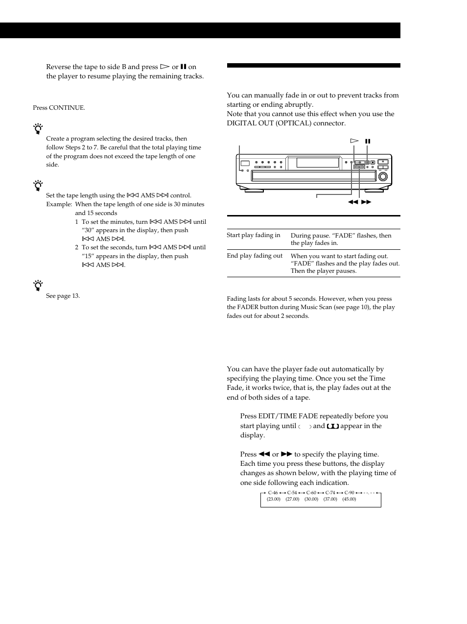 Fading in or out, Recording from cds, Recording from cds 7 | Fading out at the specified time (time fade) | Sony Compact Disc Player CDP-CE345 User Manual | Page 15 / 20