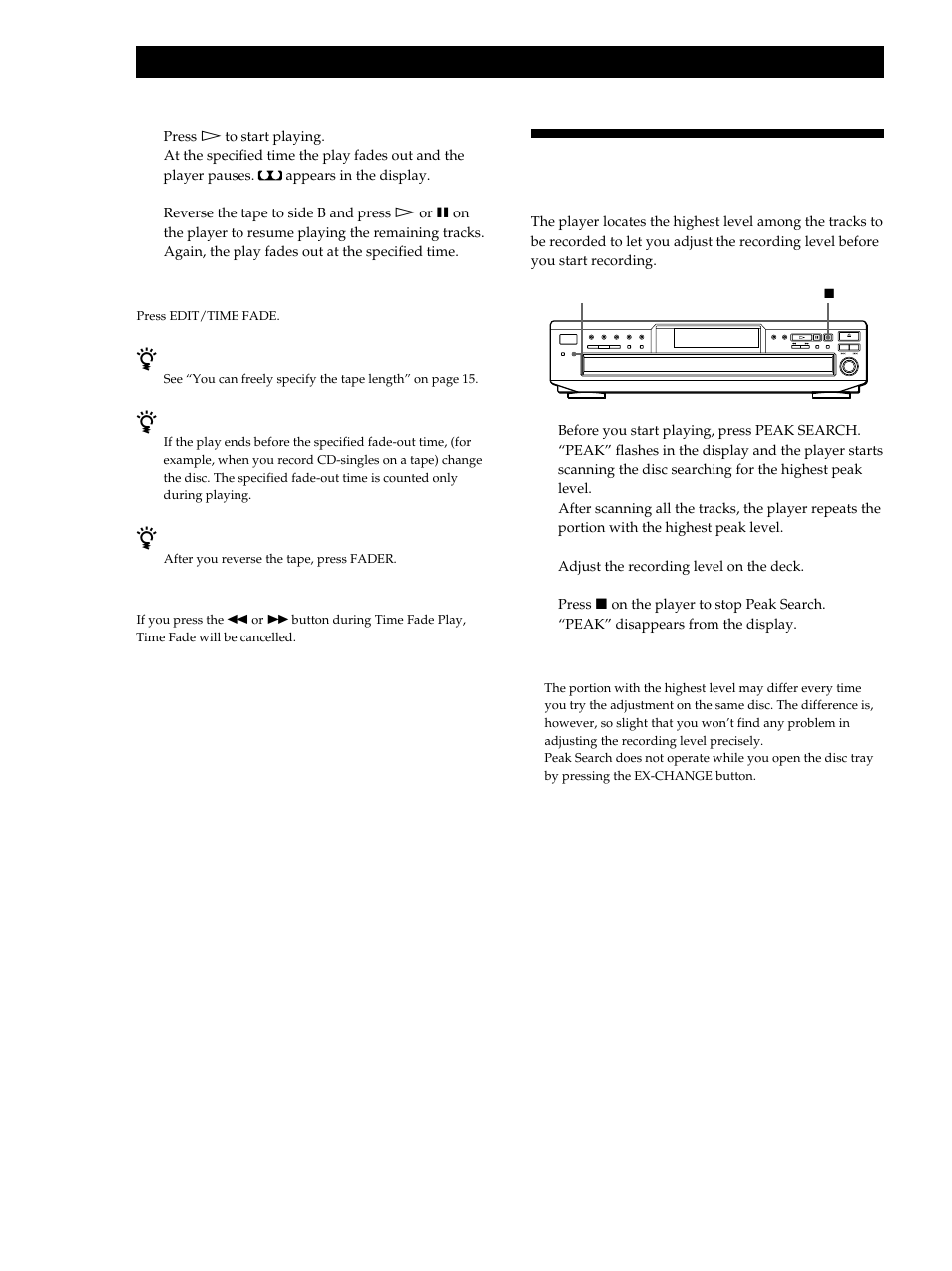 Adjusting the recording level (peak search), Recording from cds | Sony Compact Disc Player CDP-CE345 User Manual | Page 16 / 20