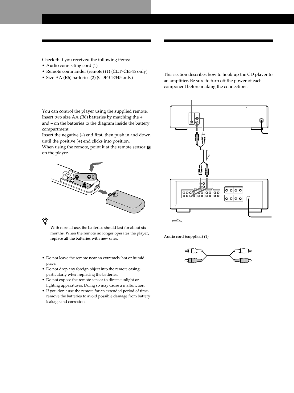 Unpacking, Hooking up the system, Getting started | Overview | Sony Compact Disc Player CDP-CE345 User Manual | Page 4 / 20