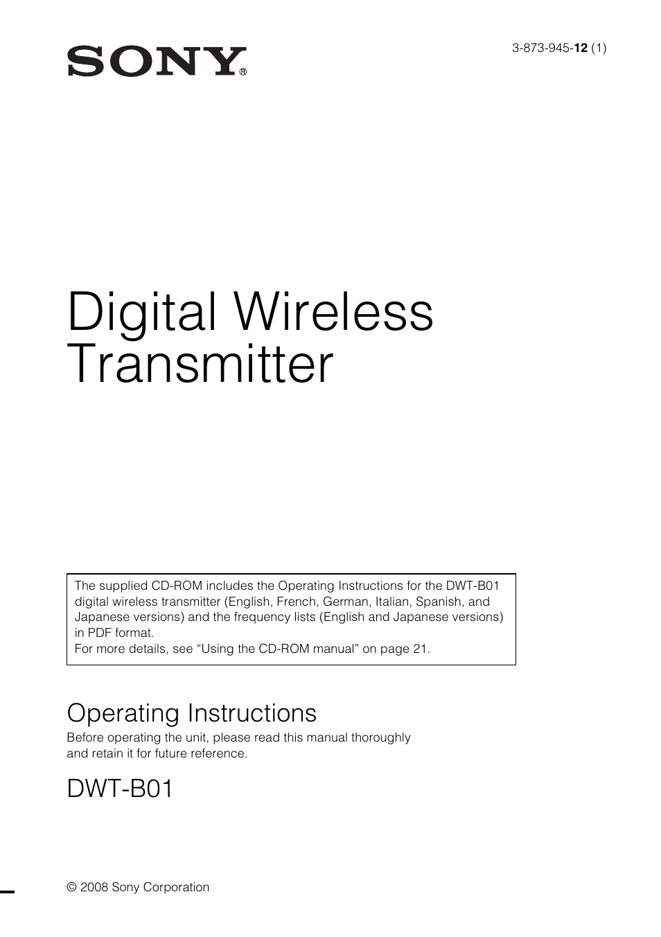 Sony 3-873-945-12 (1) User Manual | 44 pages