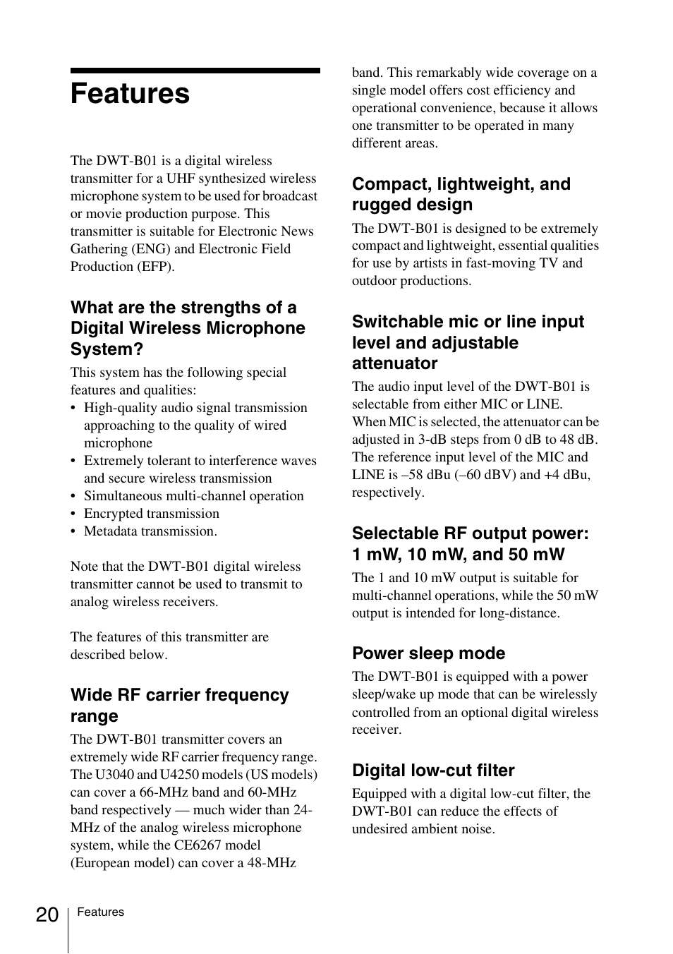 Features | Sony 3-873-945-12 (1) User Manual | Page 20 / 44