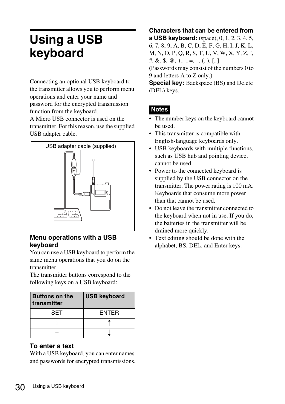 Using a usb keyboard | Sony 3-873-945-12 (1) User Manual | Page 30 / 44