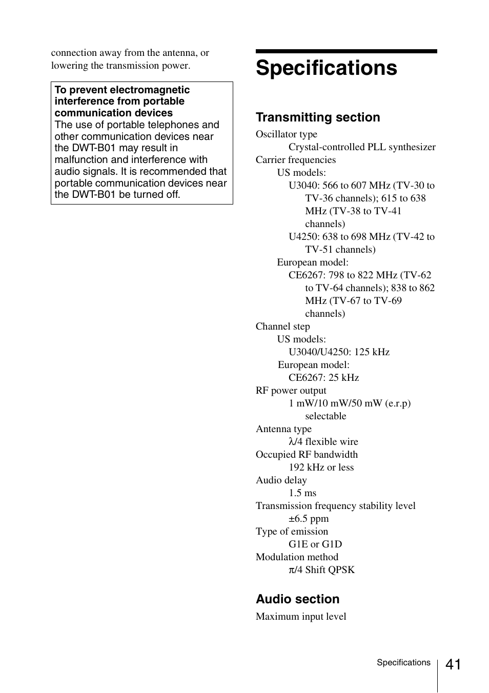 Specifications | Sony 3-873-945-12 (1) User Manual | Page 41 / 44