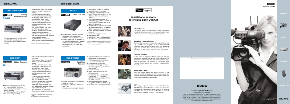5 additional reasons to choose sony dvcam, Dsr-2000p, Dsr-du1 | Dsr-dr1000p | Sony DSR-1800P User Manual | Page 10 / 10