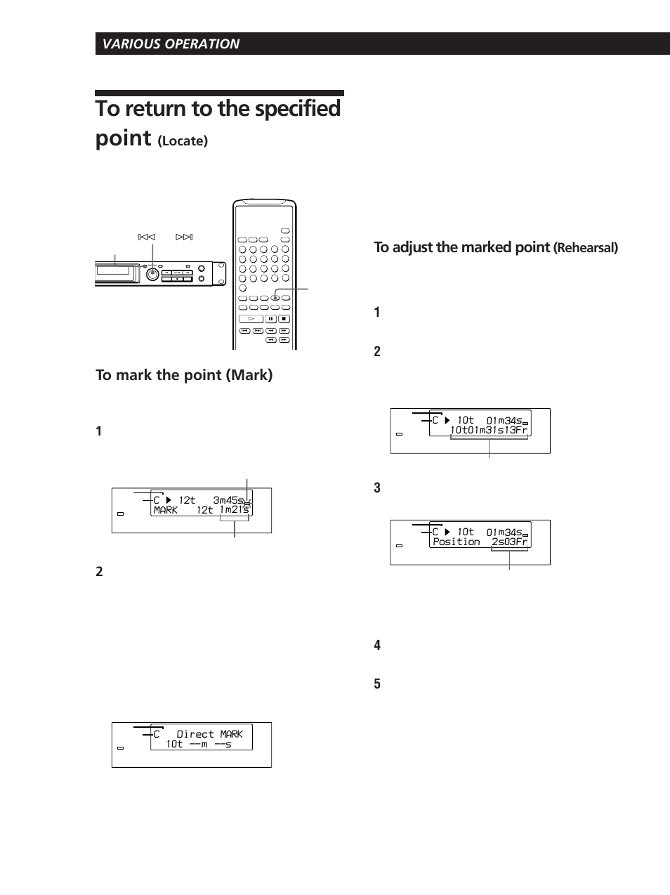 Various operation, Rehearsal), Locate) | Sony CDP-D11 User Manual | Page 12 / 24