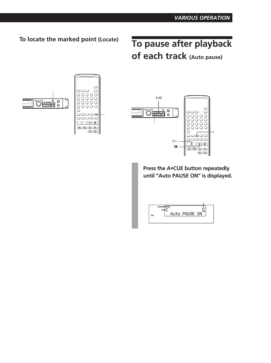 З¢зоз¢зоз»зƒк∂ çãçµç©çω various operation, Auto pause), Locate) | Sony CDP-D11 User Manual | Page 13 / 24