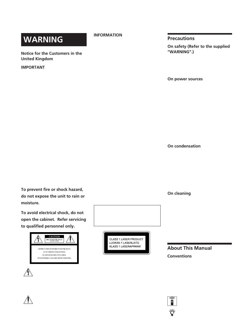 Warning | Sony CDP-D11 User Manual | Page 2 / 24