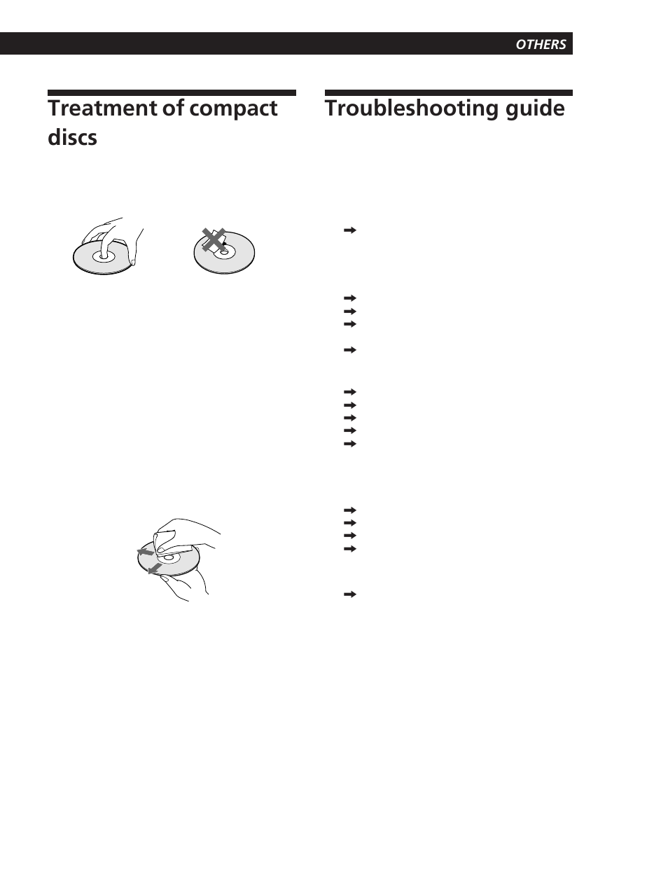 Treatment of compact discs, Troubleshooting guide | Sony CDP-D11 User Manual | Page 21 / 24