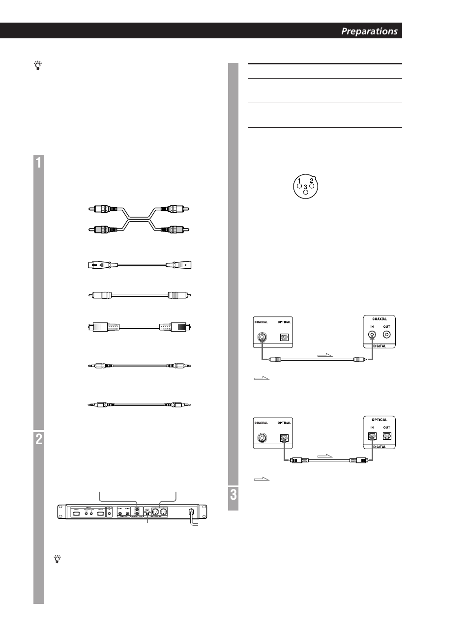 Preparations, Connect the ac power cord to the wall outlet, Prepare the necessary connecting cord | Connect the cord | Sony CDP-D11 User Manual | Page 5 / 24