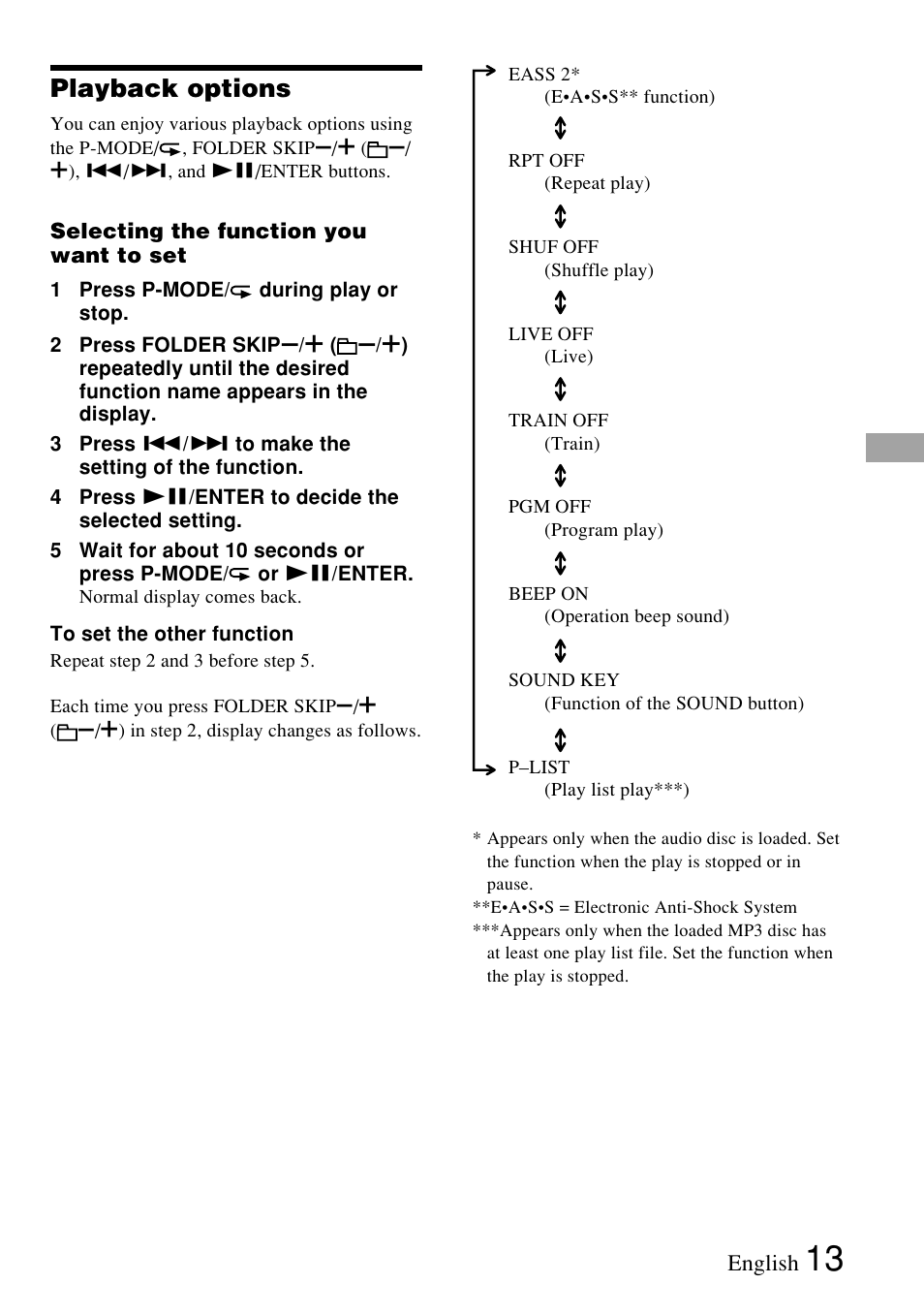 Playback options | Sony XP-ZV77D User Manual | Page 13 / 28