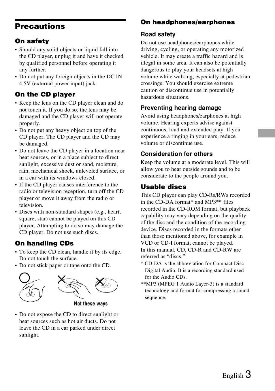 Precautions | Sony XP-ZV77D User Manual | Page 3 / 28