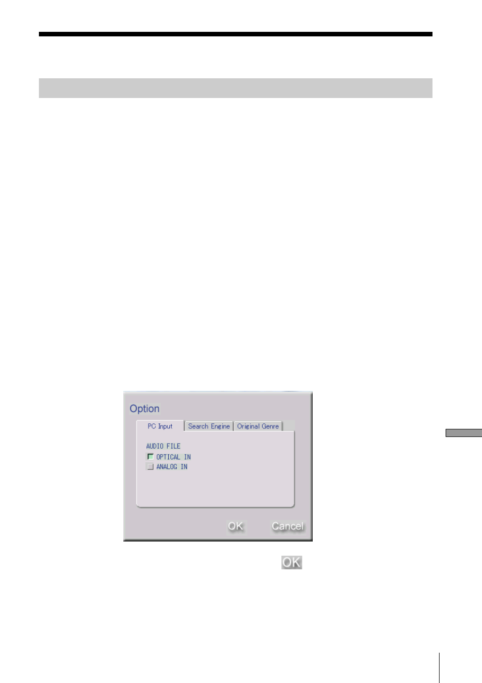 Setting optional items, Setting the audio input from the computer | Sony PCLK-MN10A User Manual | Page 103 / 113