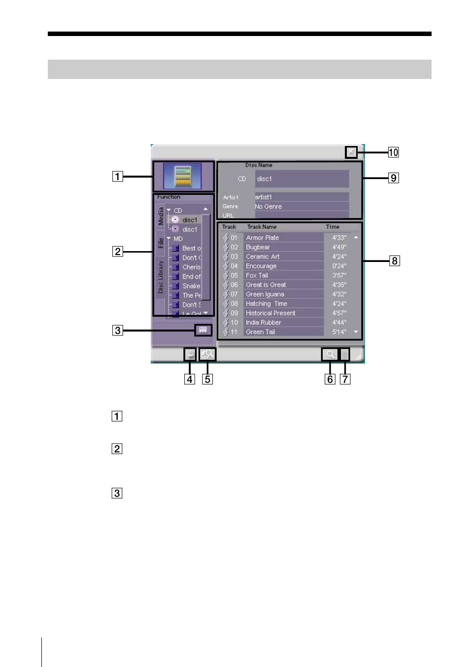 Disc library window | Sony PCLK-MN10A User Manual | Page 32 / 113