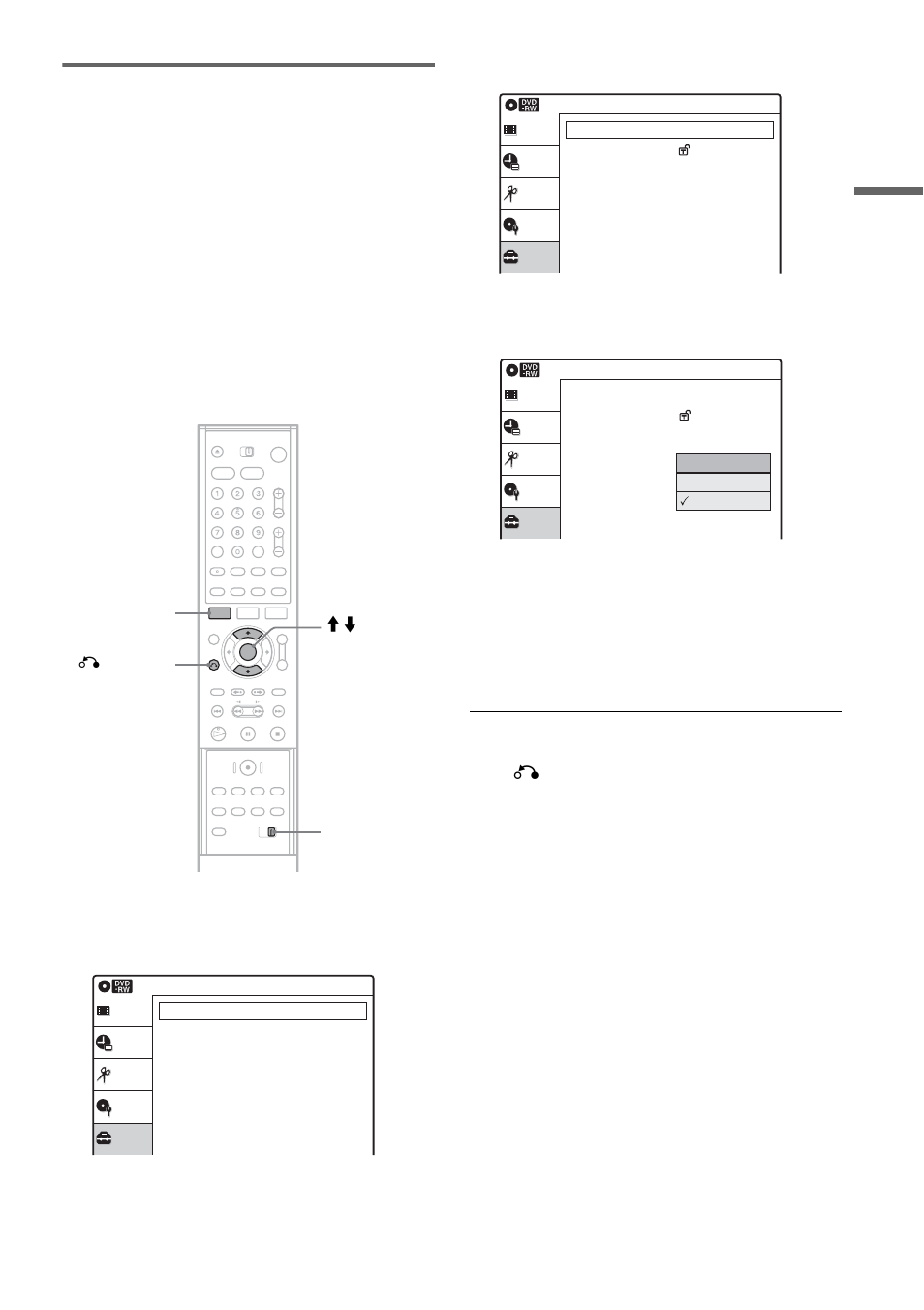 Press system menu, Select “setup,” and press enter, Select “options,” and press enter | Select “command mode,” and press enter, The system menu appears, Press o return | Sony RDR-VX500 User Manual | Page 29 / 128