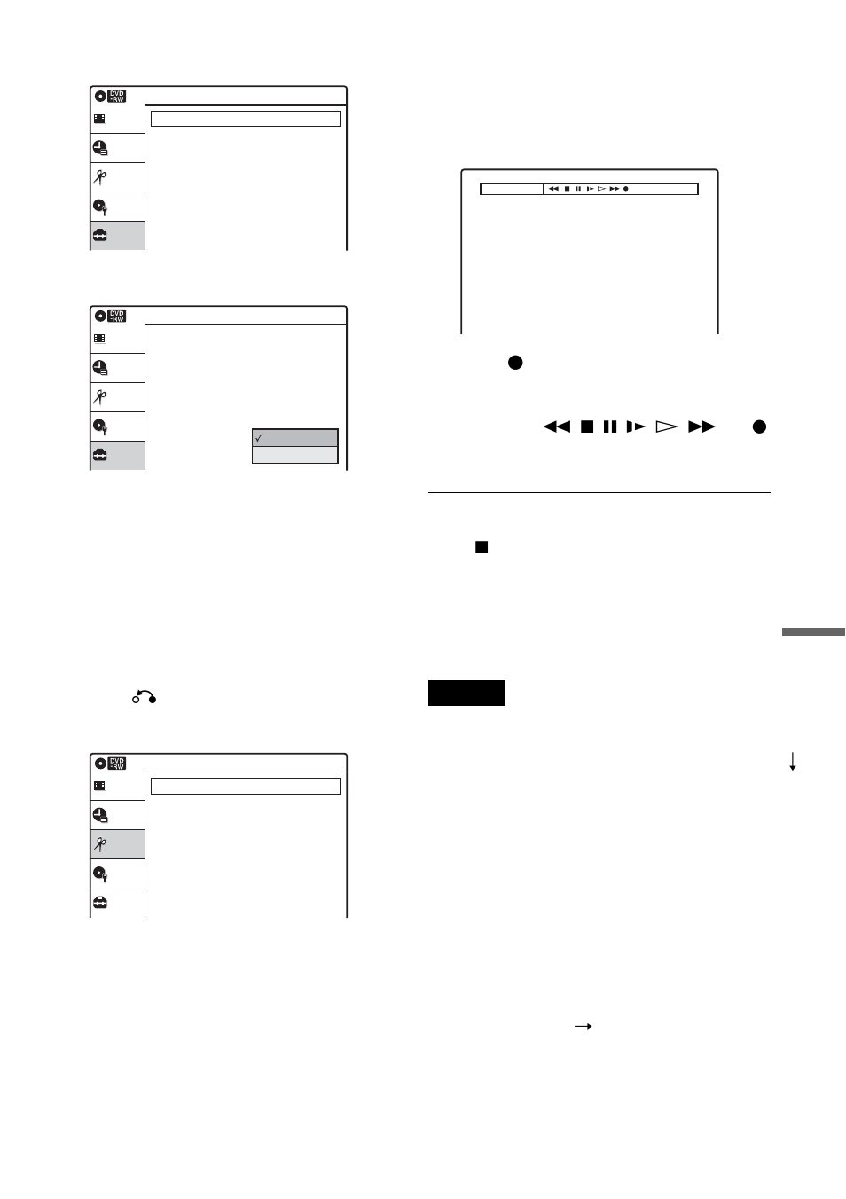 Select “audio,” and press enter, Select “dv audio input,” and press enter, Select “stereo 1” or “stereo 2,” and press enter | Press o return twice, Select “edit,” and press enter, Select “dv edit,” and press enter, Select z on the tv screen, and press enter, Press input select or ch | Sony RDR-VX500 User Manual | Page 95 / 128