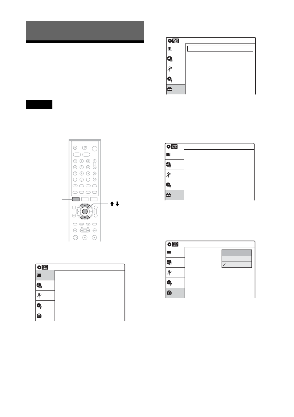 Settings and adjustments, Using the setup displays, Select “setup,” and press enter | The “setup” display appears | Sony RDR-VX500 User Manual | Page 96 / 128