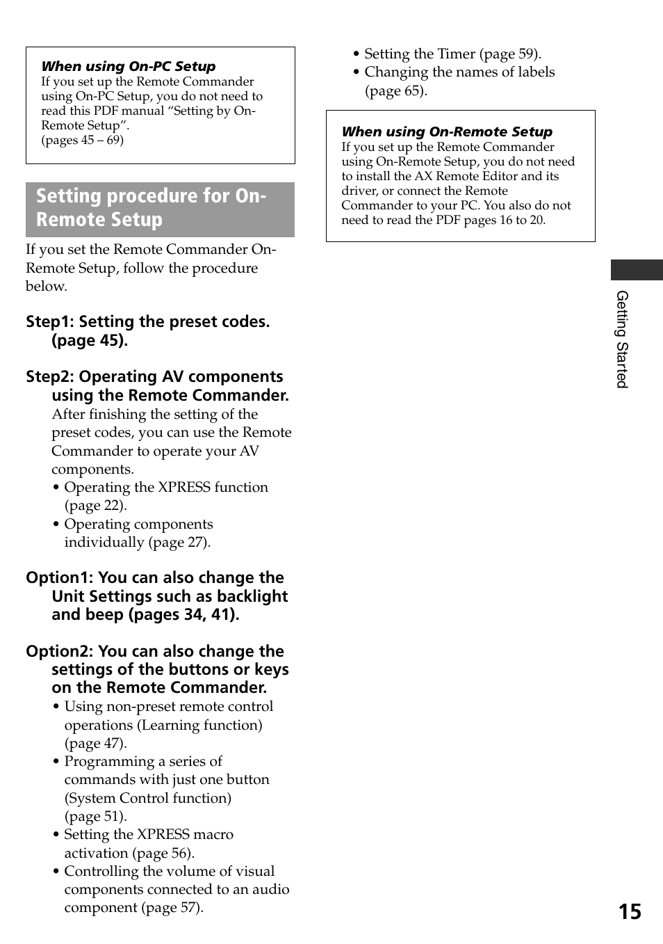 Setting procedure for on-remote setup, Setting procedure for on- remote setup | Sony RM-AX4000 User Manual | Page 15 / 96