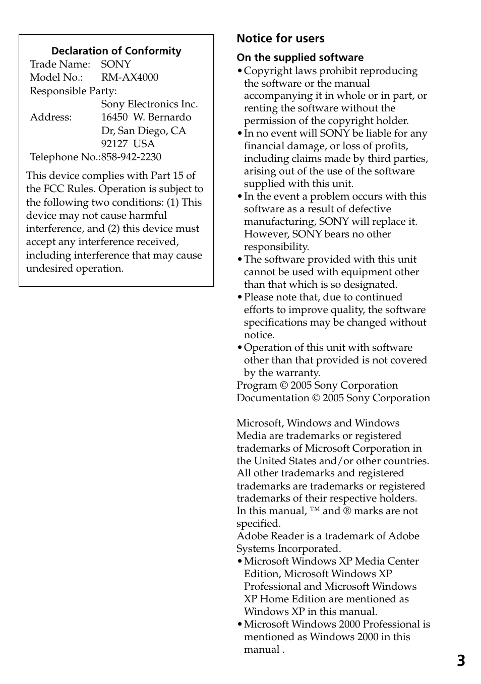 Sony RM-AX4000 User Manual | Page 3 / 96