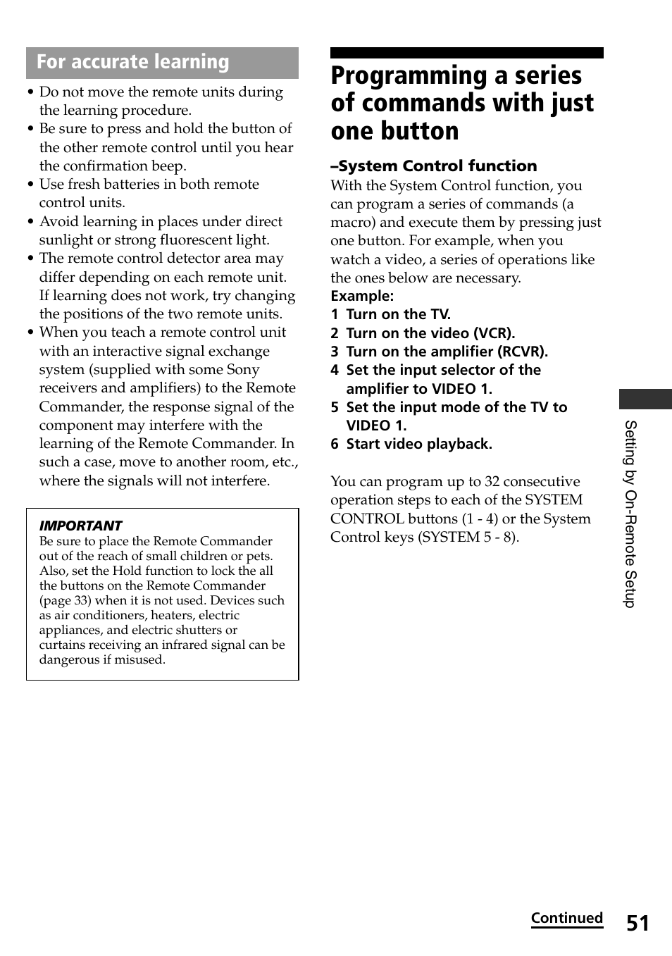 For accurate learning | Sony RM-AX4000 User Manual | Page 51 / 96