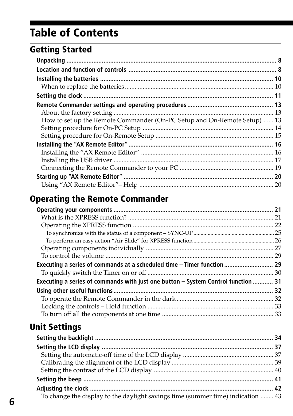 Sony RM-AX4000 User Manual | Page 6 / 96