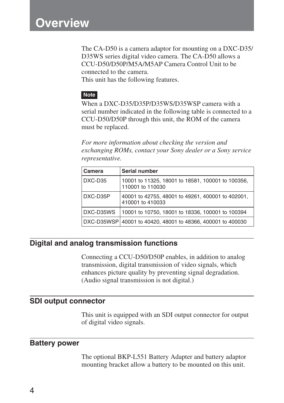 Overview | Sony ca-d50 User Manual | Page 4 / 14