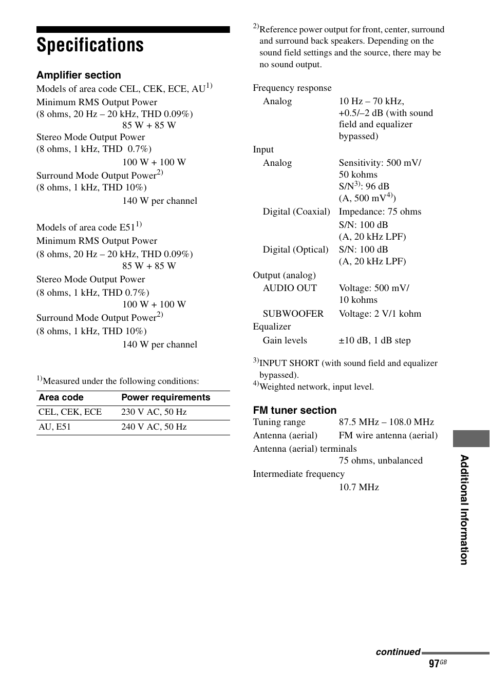 Specifications | Sony 3-289-450-44(1) User Manual | Page 97 / 100