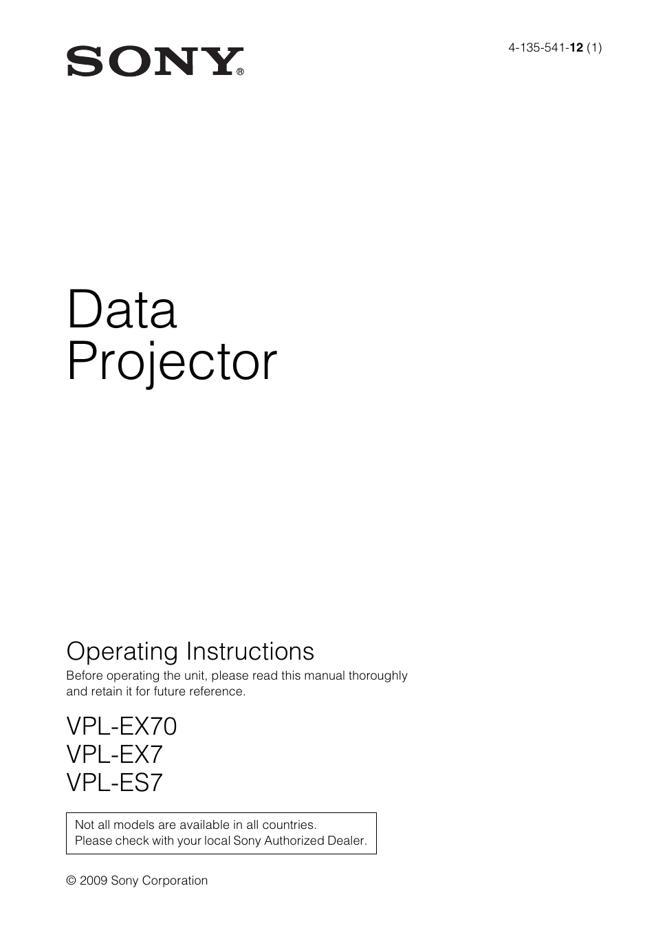 Sony VPL ES7 User Manual | 61 pages