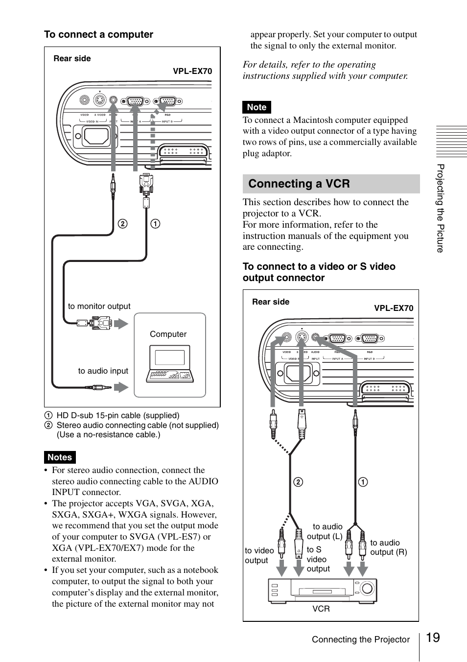 Connecting a vcr | Sony VPL ES7 User Manual | Page 19 / 61