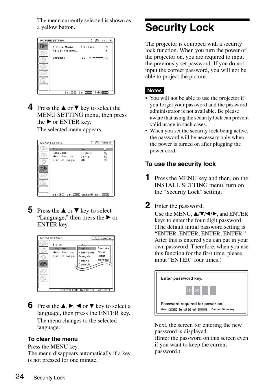 Security lock | Sony VPL ES7 User Manual | Page 24 / 61